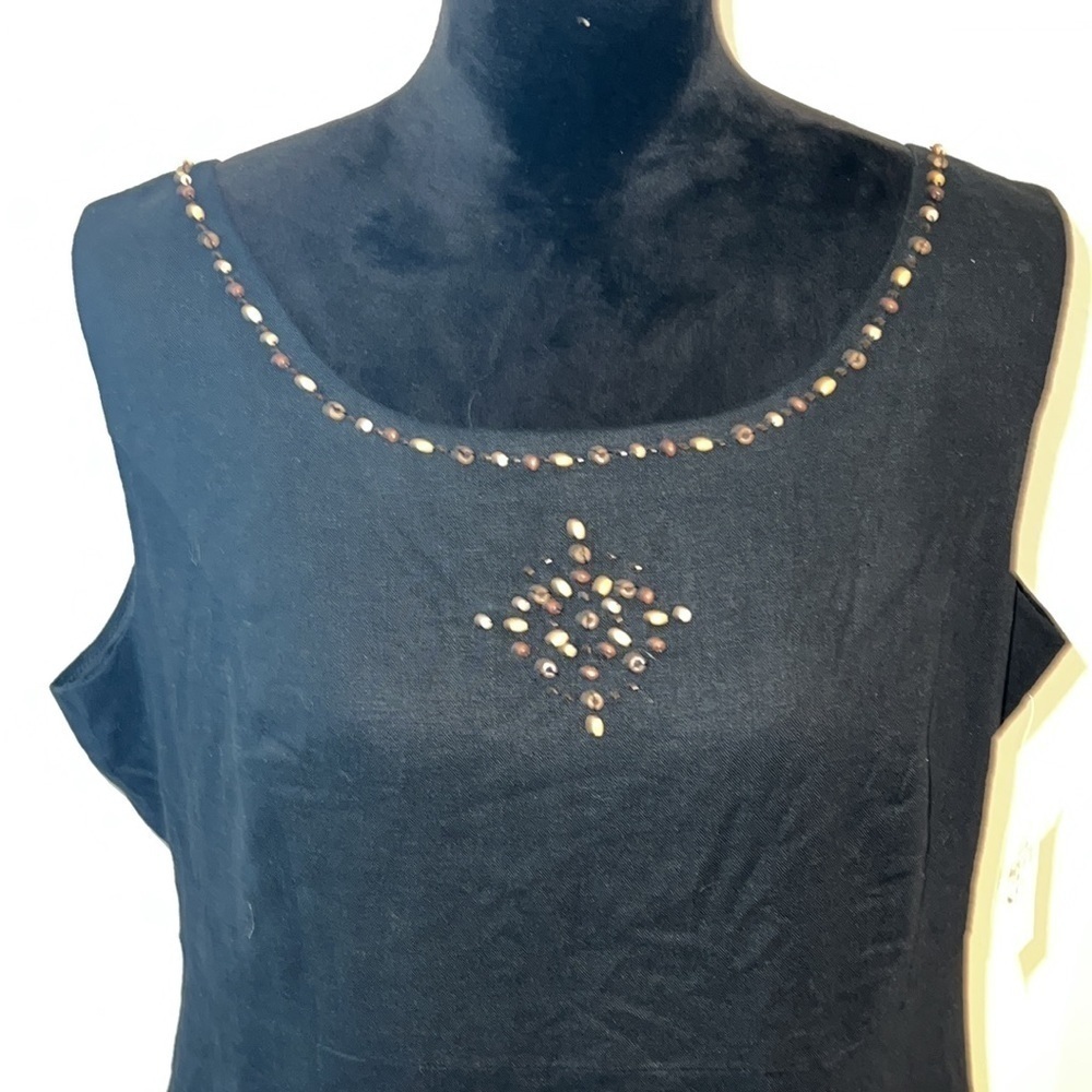 Sag Harbor Dress Linen blend sleeveless beaded black maxi dress Sz 14 new‎